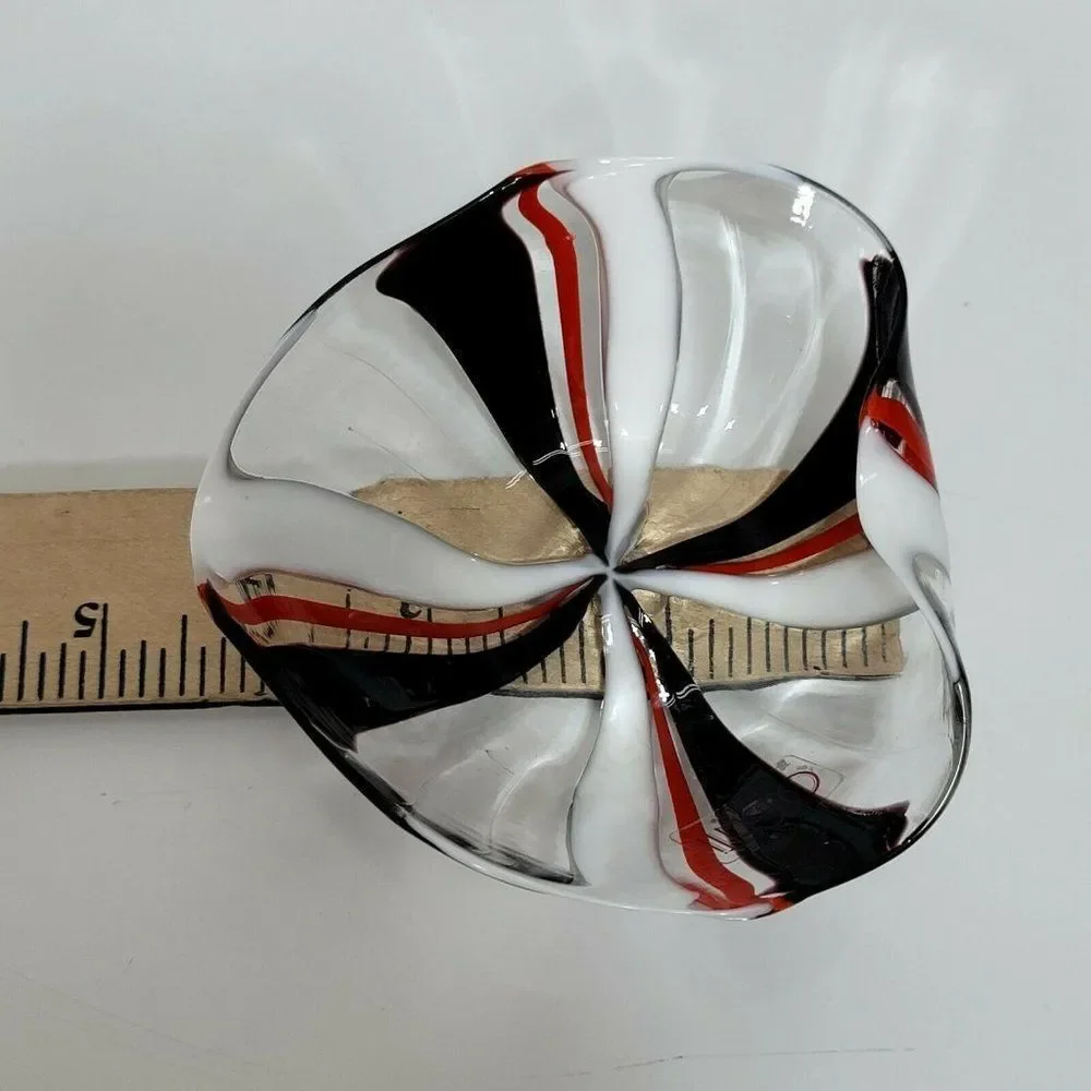 Oggetti Italy Art Glass Bowl‎ Red Black White Swirl Design Centerpiece Decor